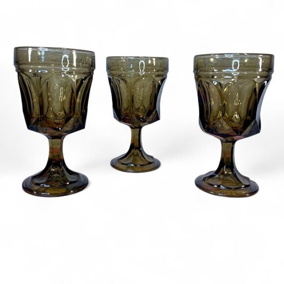 Amber Colored Drinking Goblets Set of 3 Drinkware Colored Glass Pedestal Glass - Picture 1 of 6